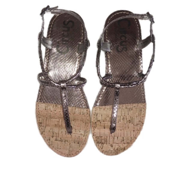 CIRCUS BY SAM EDELMAN Sandals Flats Pewter Snakeskin Metallic Sizes Size 8 - Picture 1 of 4
